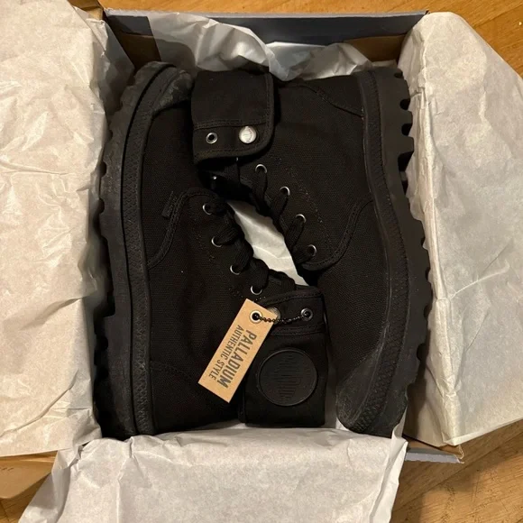Palladium Baggy Boots Men’s US Black Combat Lace-Up High Top Canvas Fold Down - Picture 7 of 7